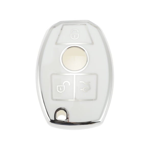 Unique Bargains White Silver Tone TPU Silicone Car Key Case for Mercedes-Benz A/B/C/E/G/K/M/R/S/V/W/X Class/for AMG/CL/CLA/CLK/CLS-3 Buttons Remote Control Key Fob Case