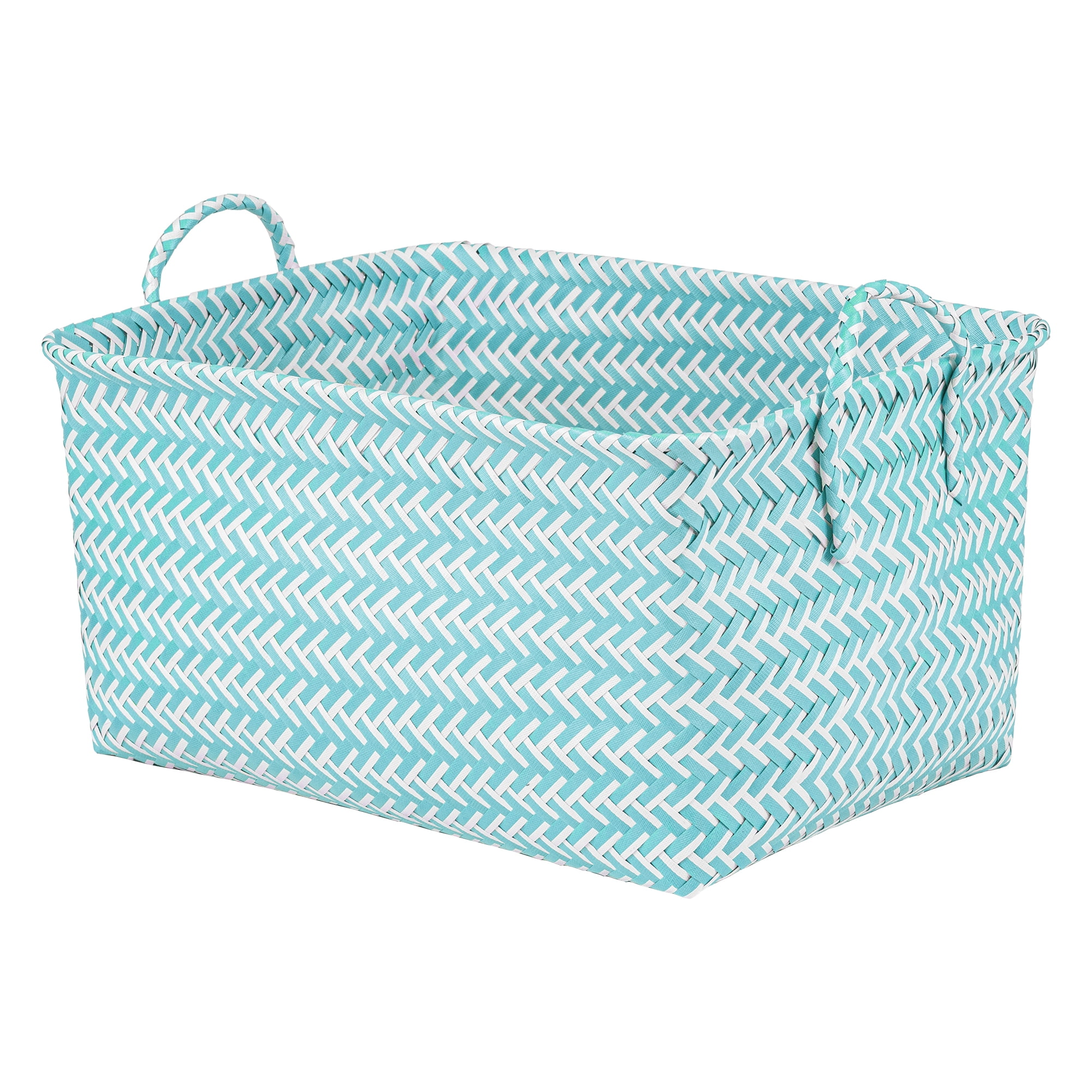 Unique Bargains Wicker Shelf Closet Storage Bin for Blankets Blue 17.7" x 13.8" x 9.8"