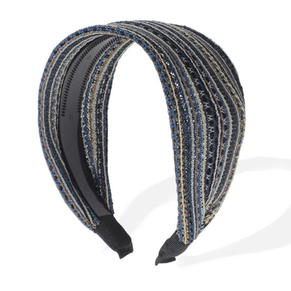 Unique Bargains Wide Headbands for Women Extra Wide Bohemia Headbands Thick Headbands with Teeth Hair Accessories Green Blue