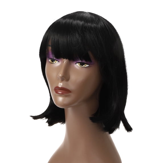 Unique Bargains Wigs for Women 14" Black Bob Wig with Wig Cap