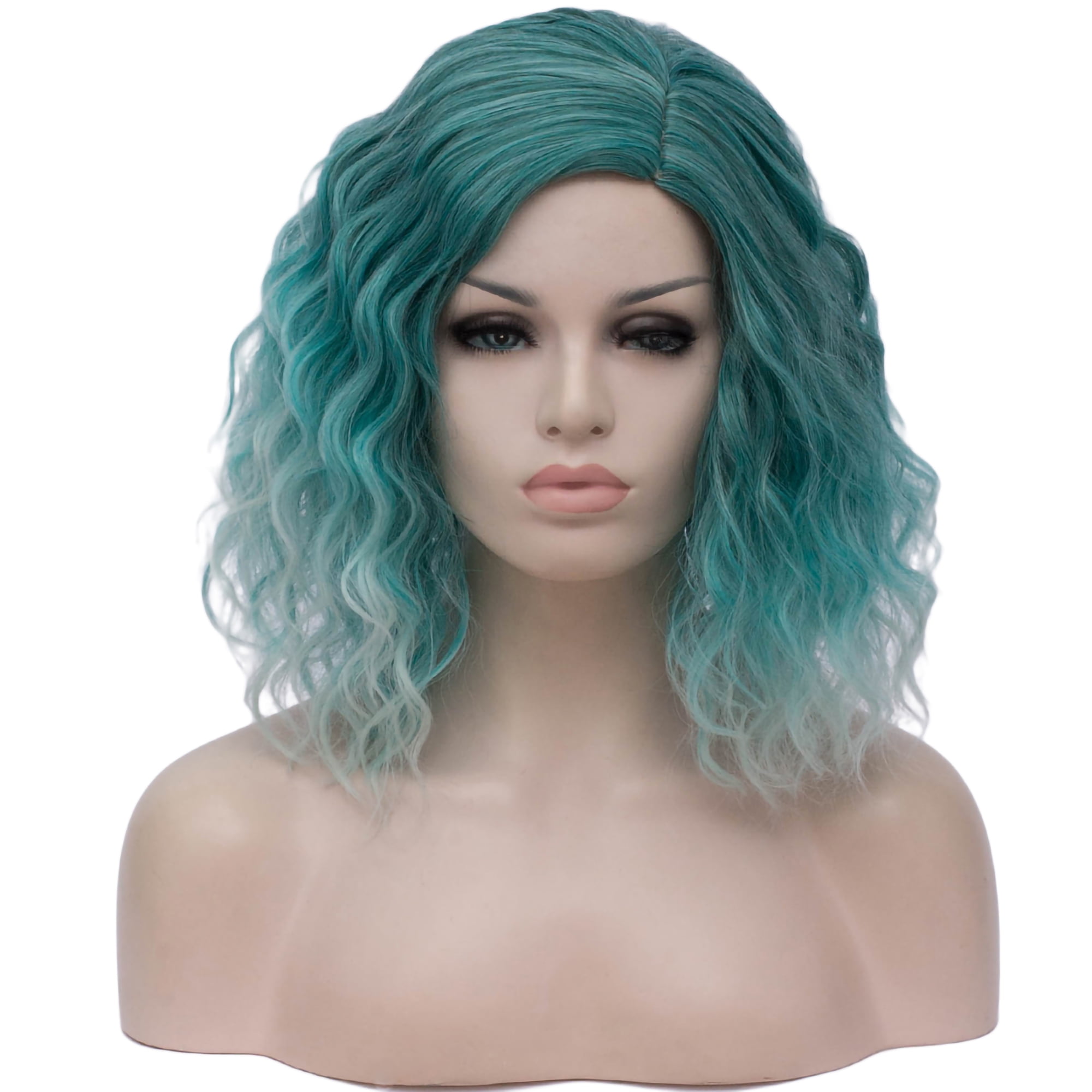 New European And American Wigs For Women Green Mid Length Curly Hair