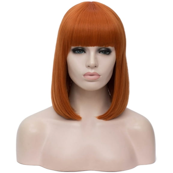 Unique Bargains Wigs for Women 14" Orange Bob Wig with Wig Cap