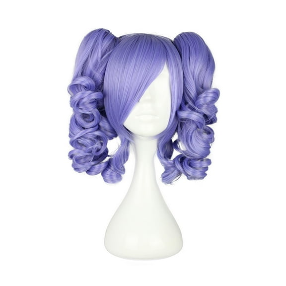Unique Bargains Wigs for Women 14" Purple Curly Wig with Wig Cap Shoulder Length Ponytail