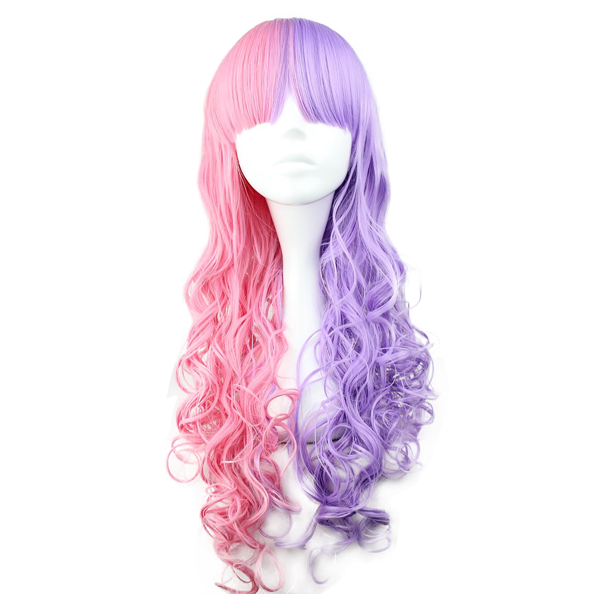 Unique Bargains Wigs for Women 24 Ponytail Purple Pink Curly Wig with Wig Cap