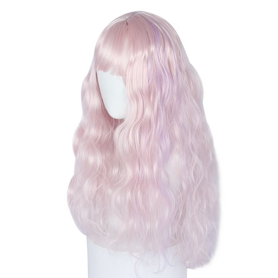 Unique Bargains Wigs for Women 26" Pink Curly Wig with Wig Cap 21.5'' - 22.5''