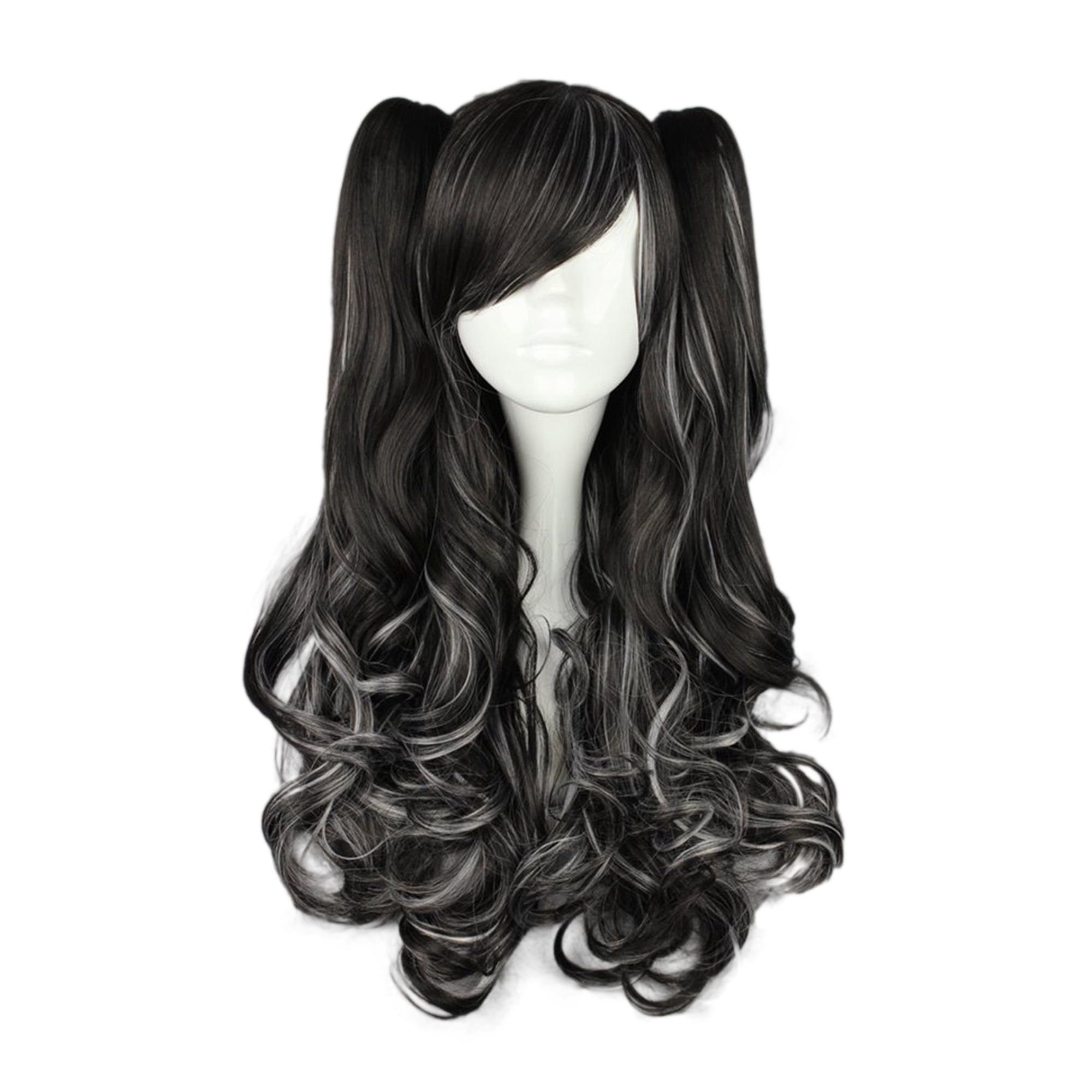Unique Bargains Curly Wig Wigs for Women 28 Black with Wig Cap 350g