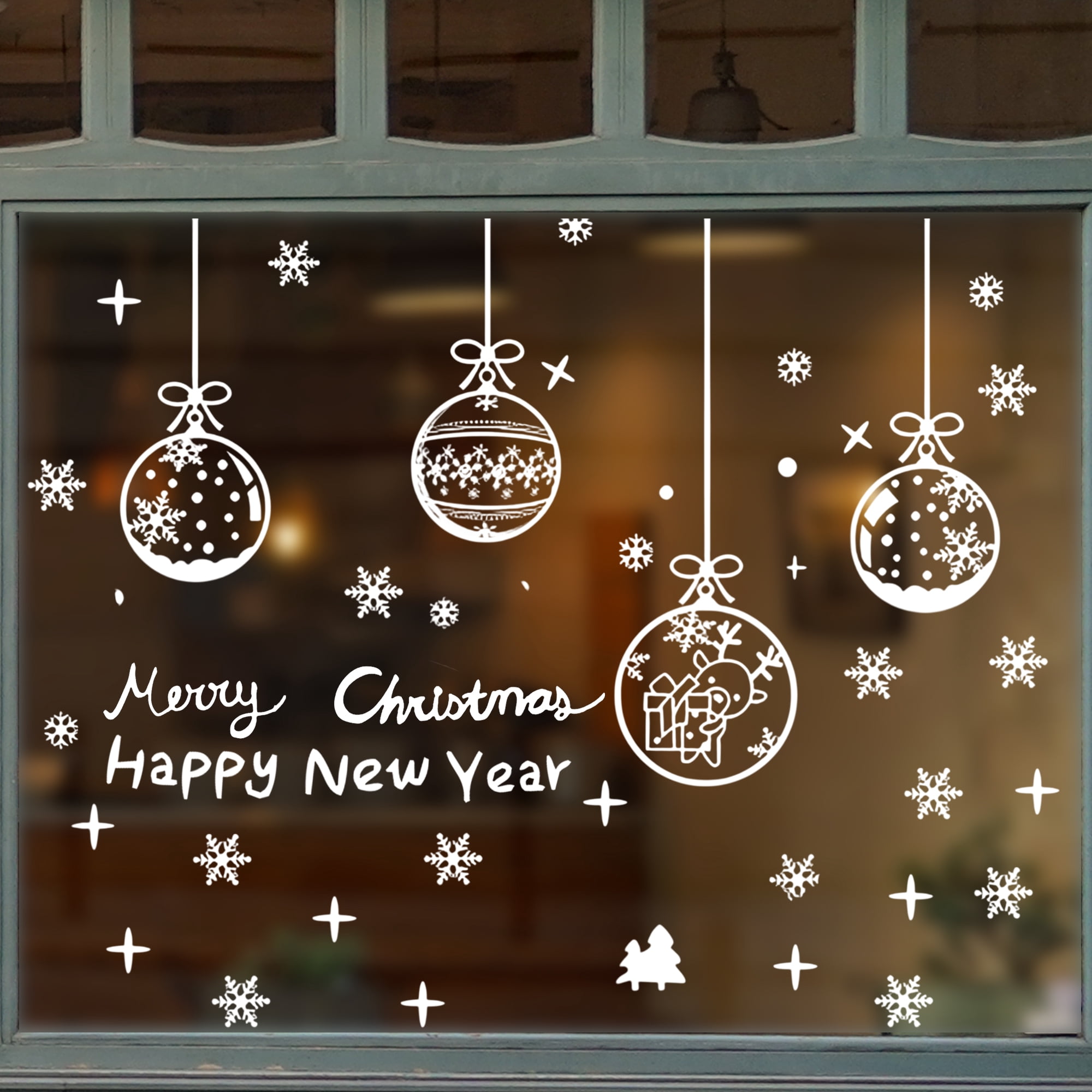 Unique Bargains Window Clings Party Supplies for Holiday White Christmas Ball Ornament