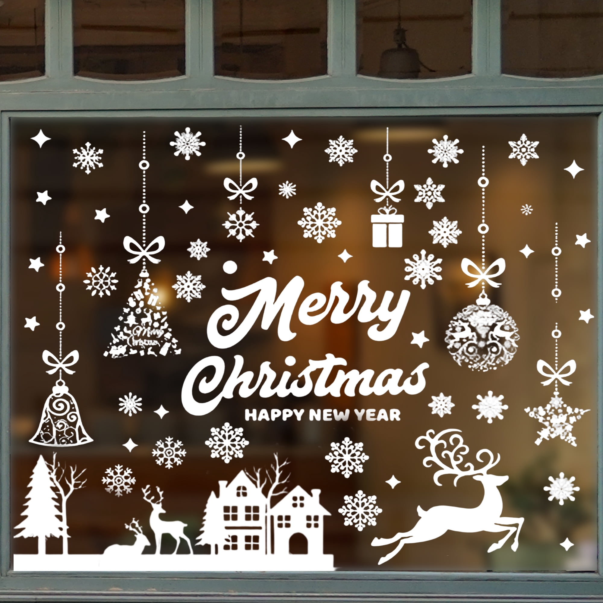 Unique Bargains Window Clings Party Supplies for Holiday White Christmas Pattern