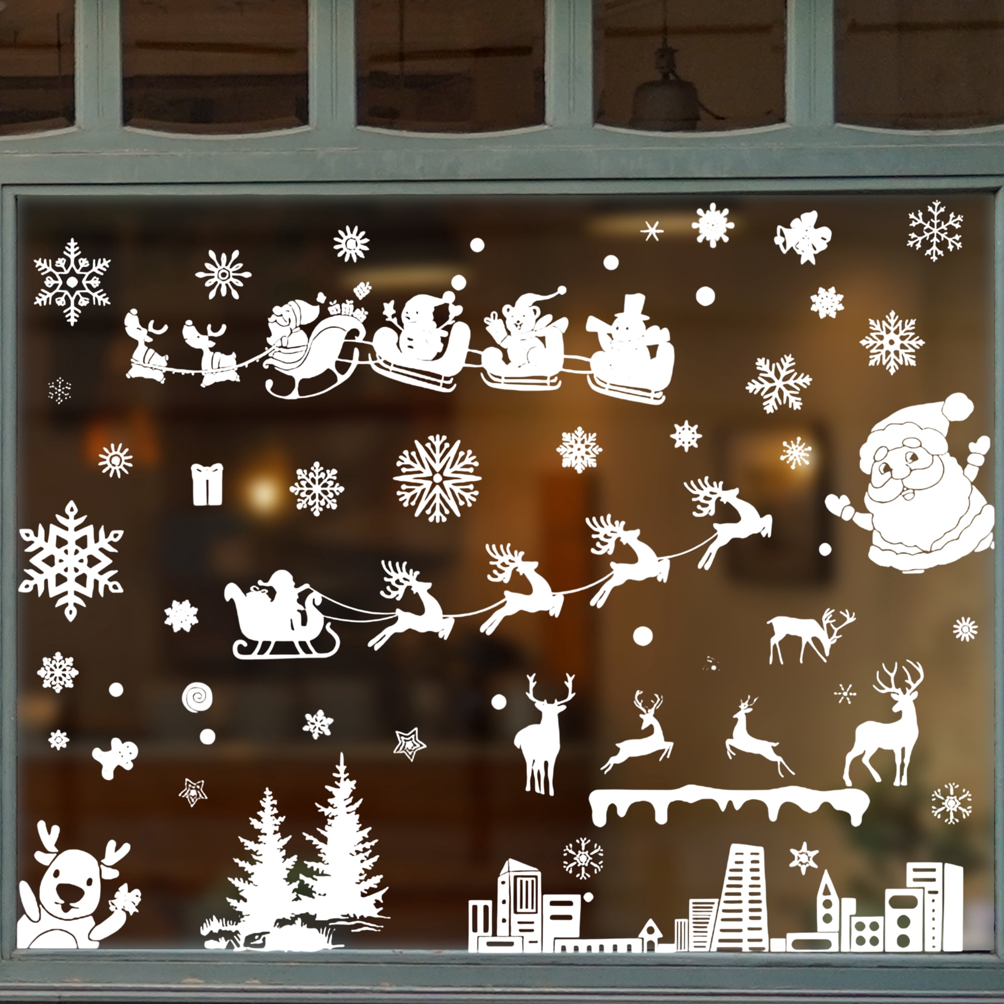 Unique Bargains Window Clings Party Supplies for Holiday White City Santa Claus