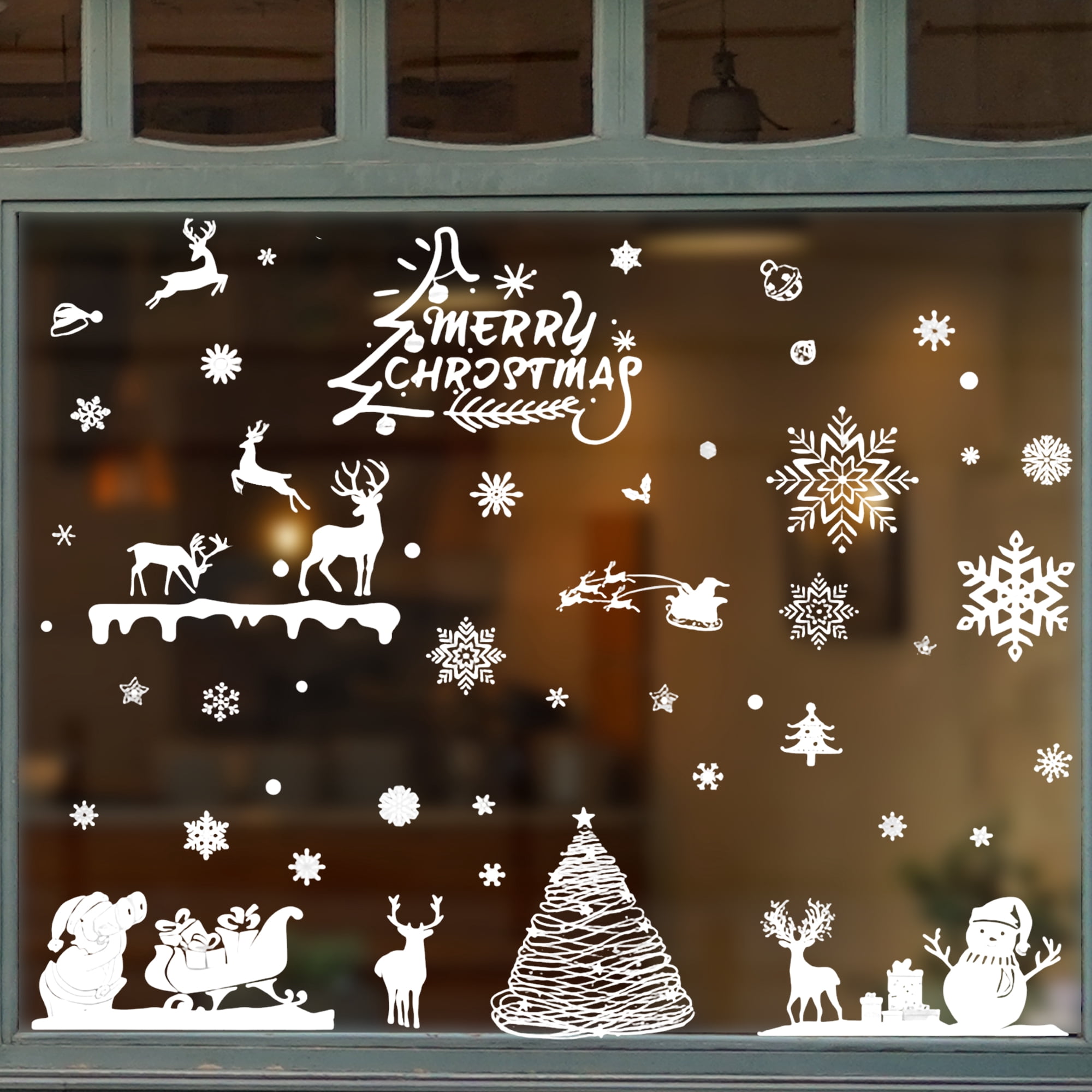 Unique Bargains Window Clings Party Supplies for Holiday White Santa Claus