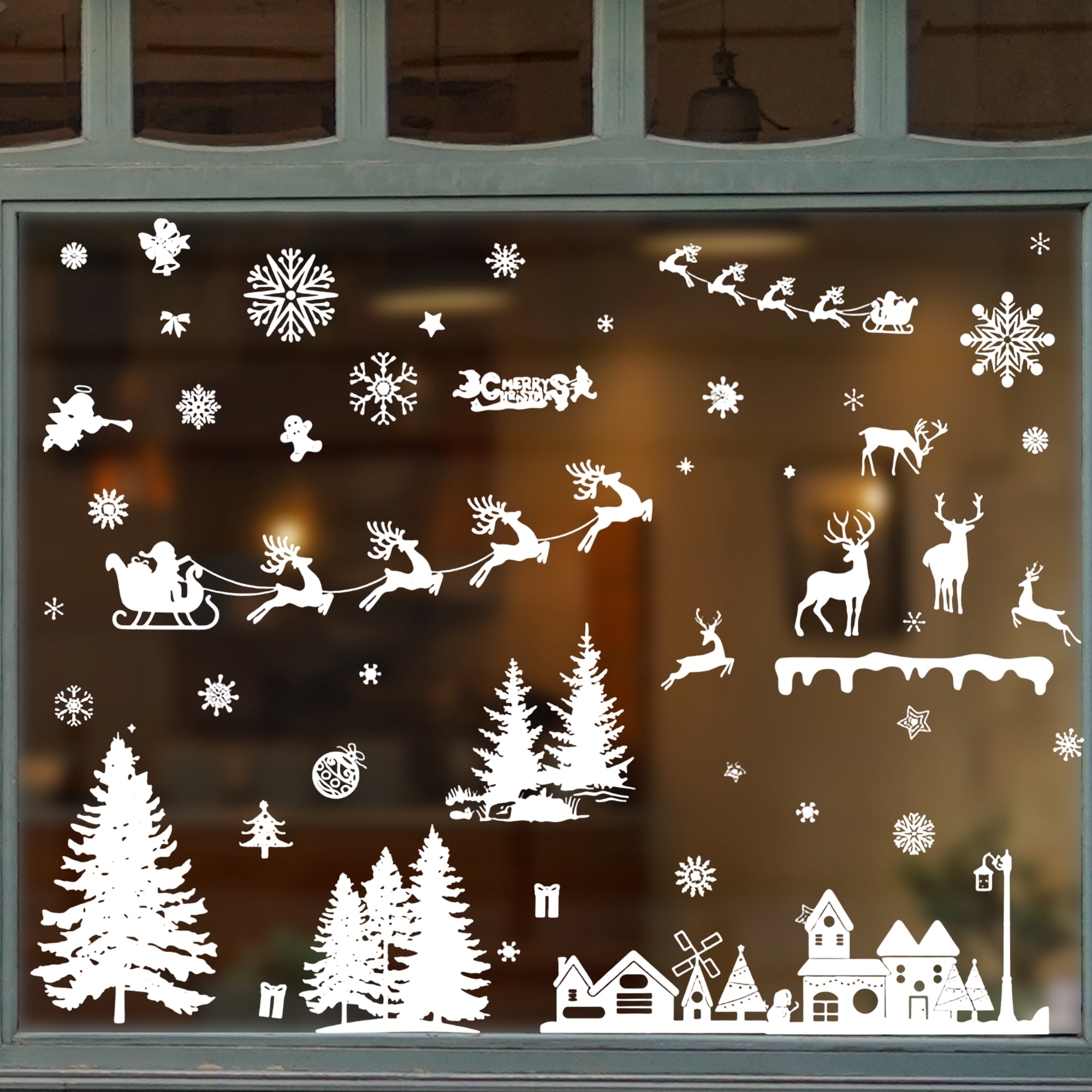 Unique Bargains Window Clings Party Supplies for Holiday White Snow House Lamp