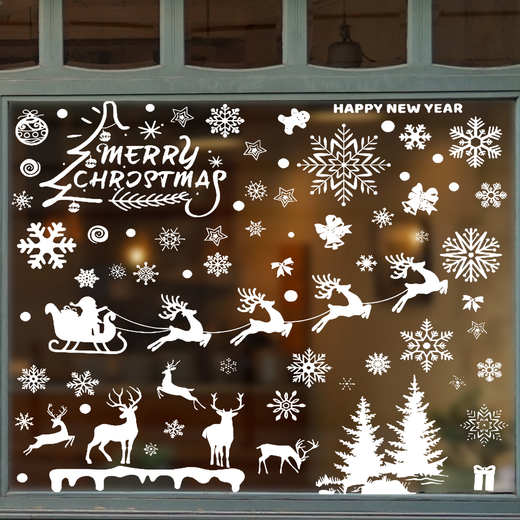 Unique Bargains Window Clings Party Supplies for Holiday White Snowflake Santa Claus