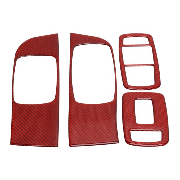 Unique Bargains Window Lift Switch Panel Trim Cover for Dodge Challenger 2015-2023 Front Left Right Car Door Window Control Button Sticker Carbon Fiber Red