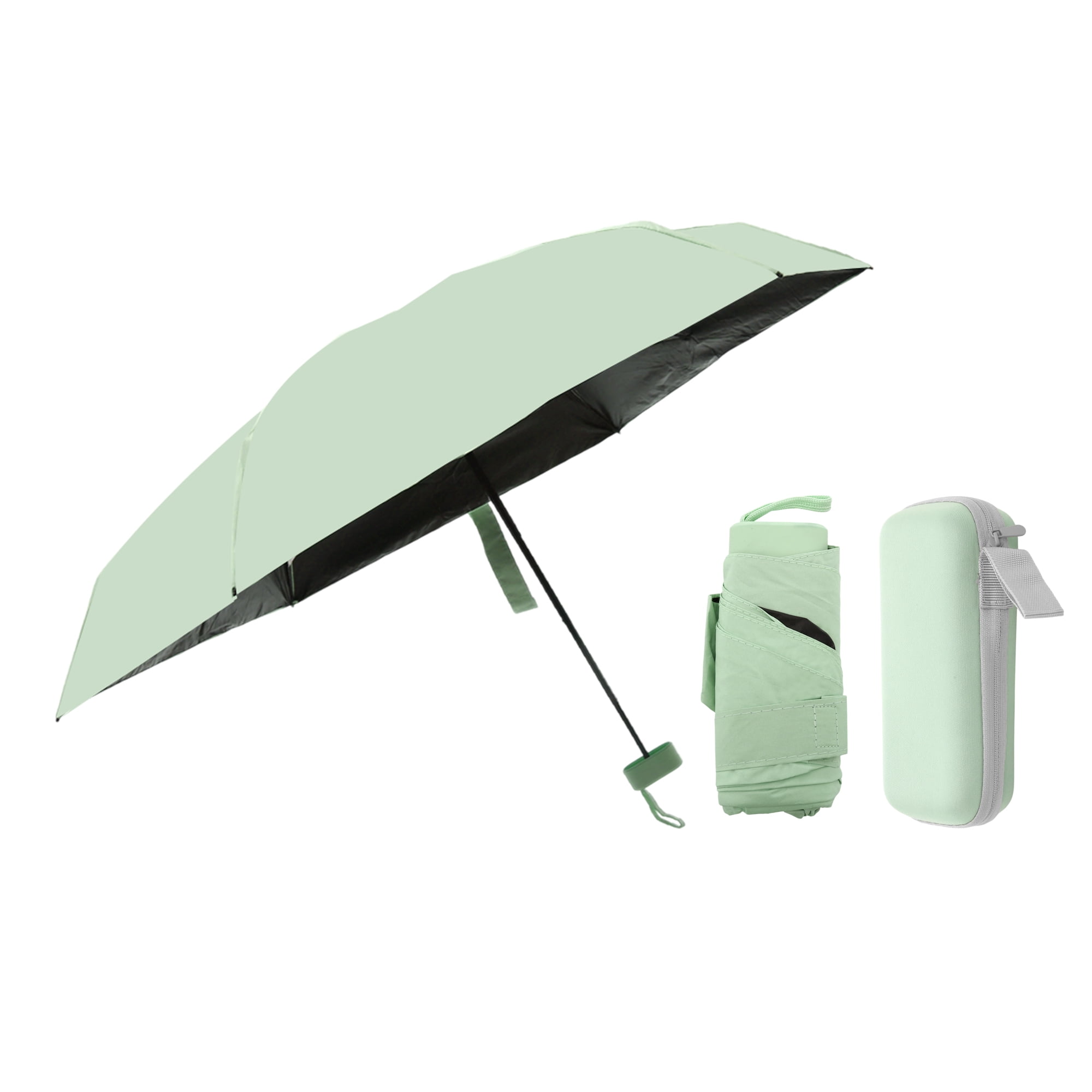 Unique Bargains Windproof Folding Mini Umbrella with Storage Box Light Green