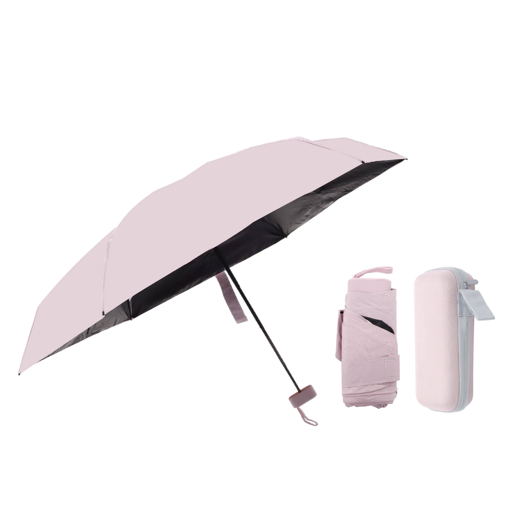 Unique Bargains Windproof Folding Mini Umbrella with Storage Box Light Pink