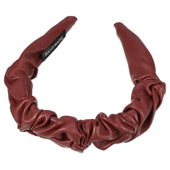 Unique Bargains Wine Red Headbands for Women, PU Leather Headband for Women's Hair, Handmade Headbands