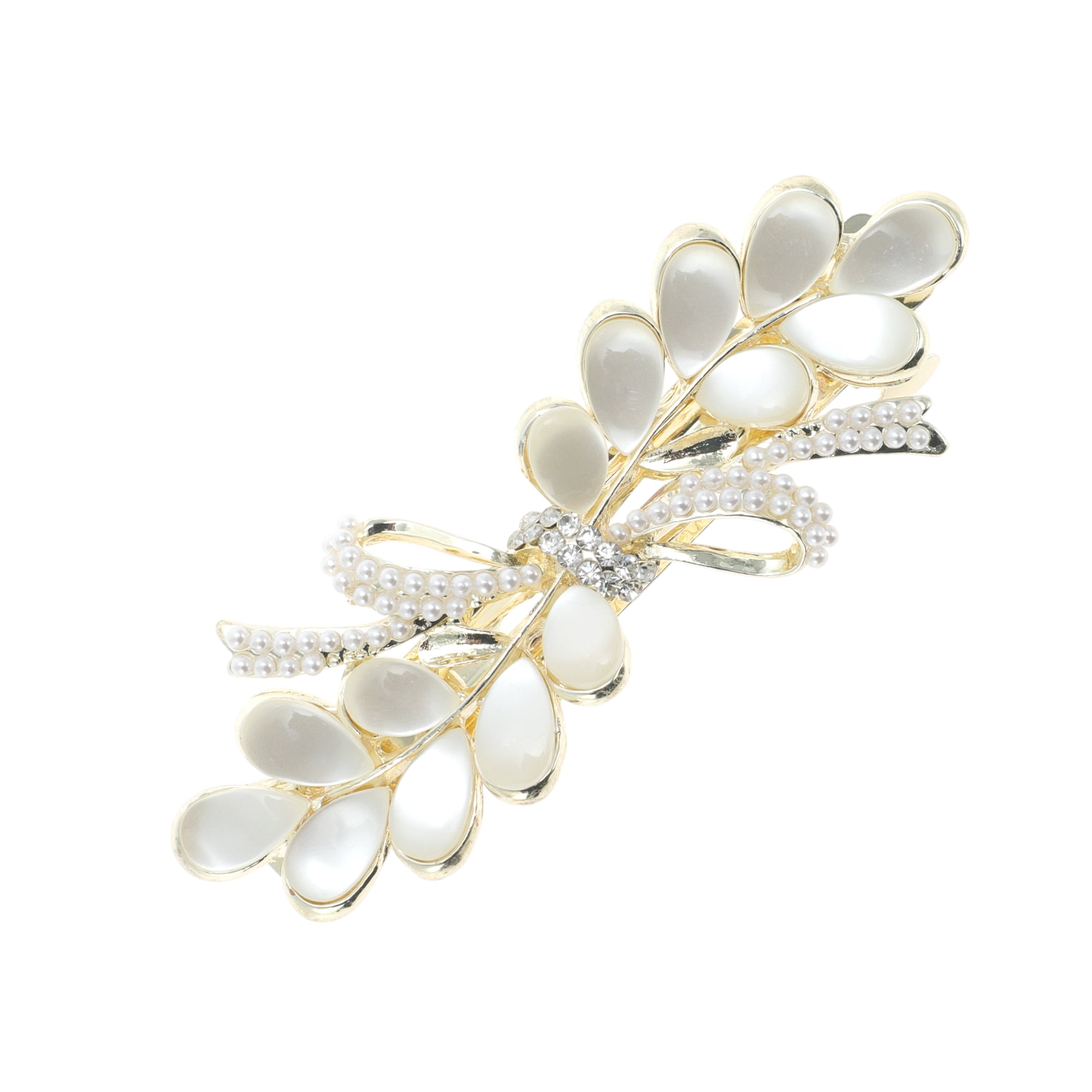 Unique Bargains Wisteria Flower French Barrette Hair Clips Gold Tone White
