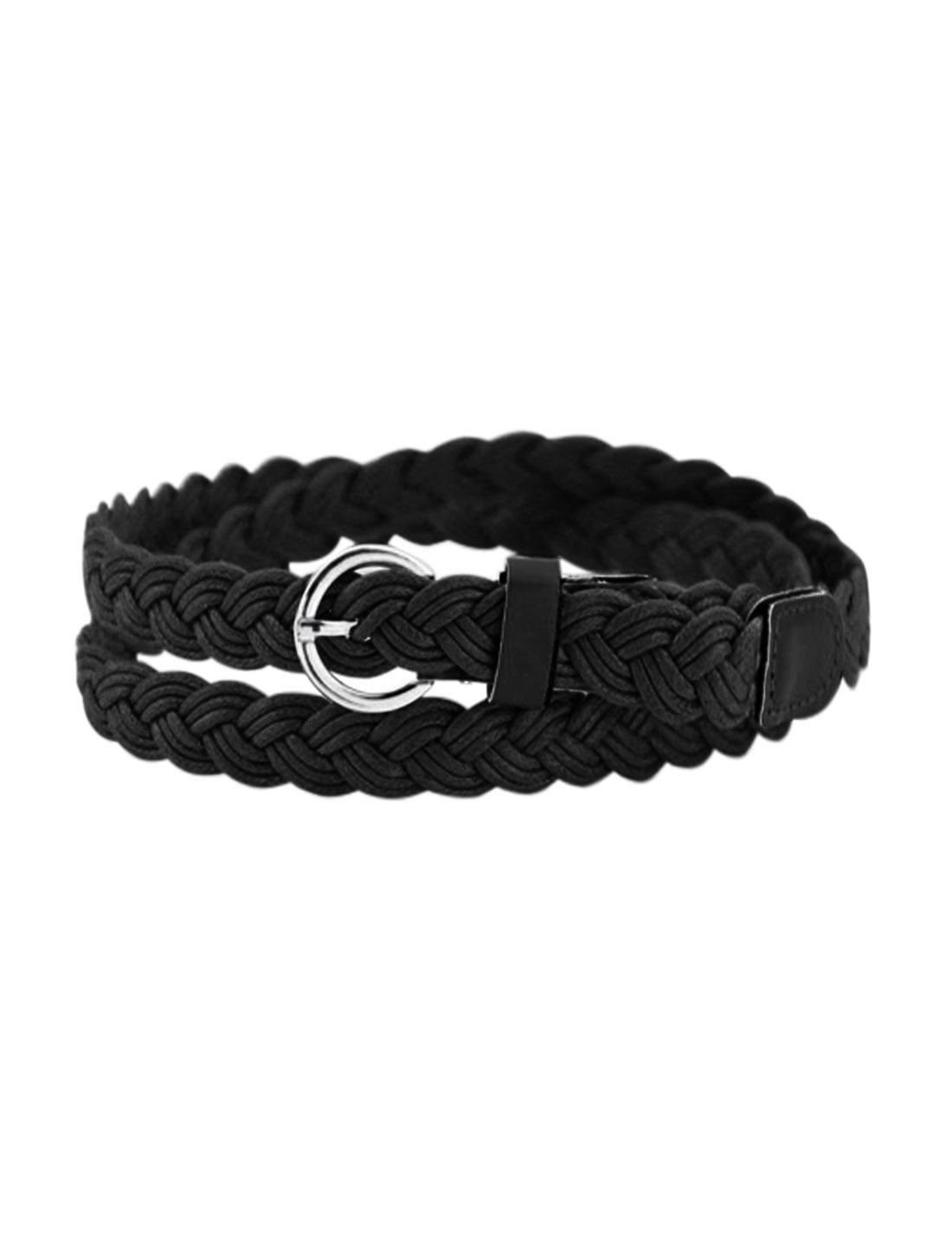 Unique Bargains Women Adjustable Single Pin Buckle Skinny Braided Belt for 26-33" Waist Black