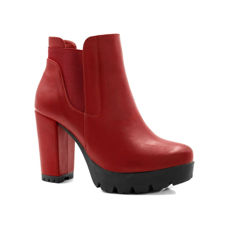 Unique Bargains Women Chunky High Heel Platform Zipper Chelsea