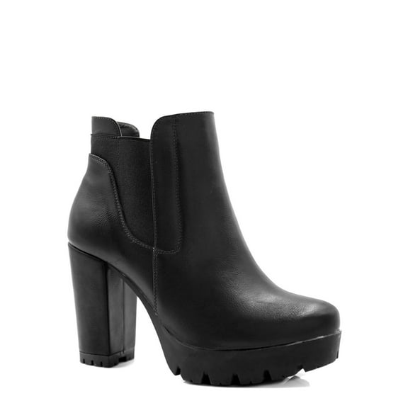 DARING DIVA Chunky High Heel Platform Zipper Chelsea Boots Black 7