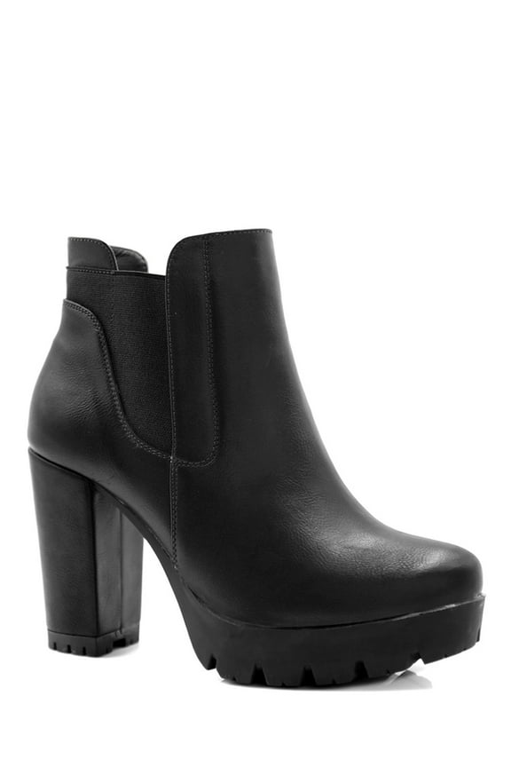 Chunky High Heel Platform Zipper Chelsea Boots Black 8.5