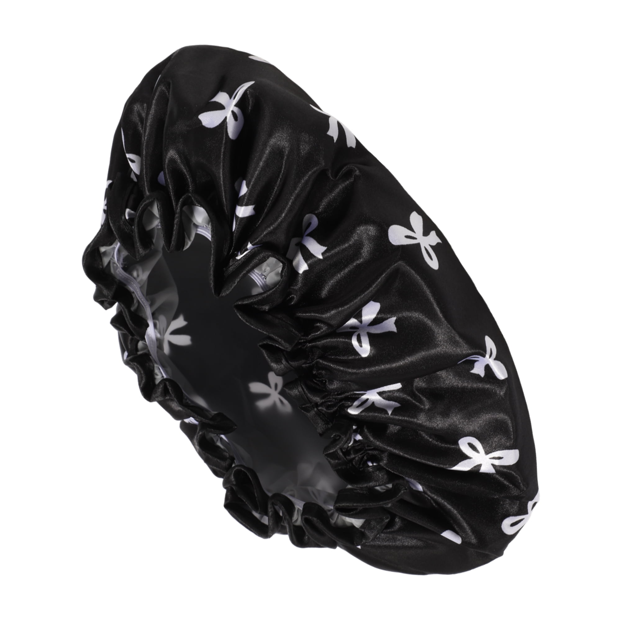Unique Bargains Women Double Layer Bow Shower Cap 1 Pc Black