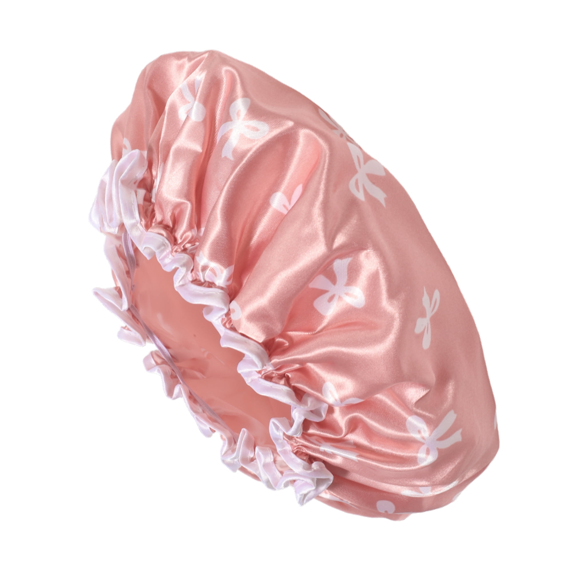 Unique Bargains Women Double Layer Bow Shower Cap 1 Pc Pink