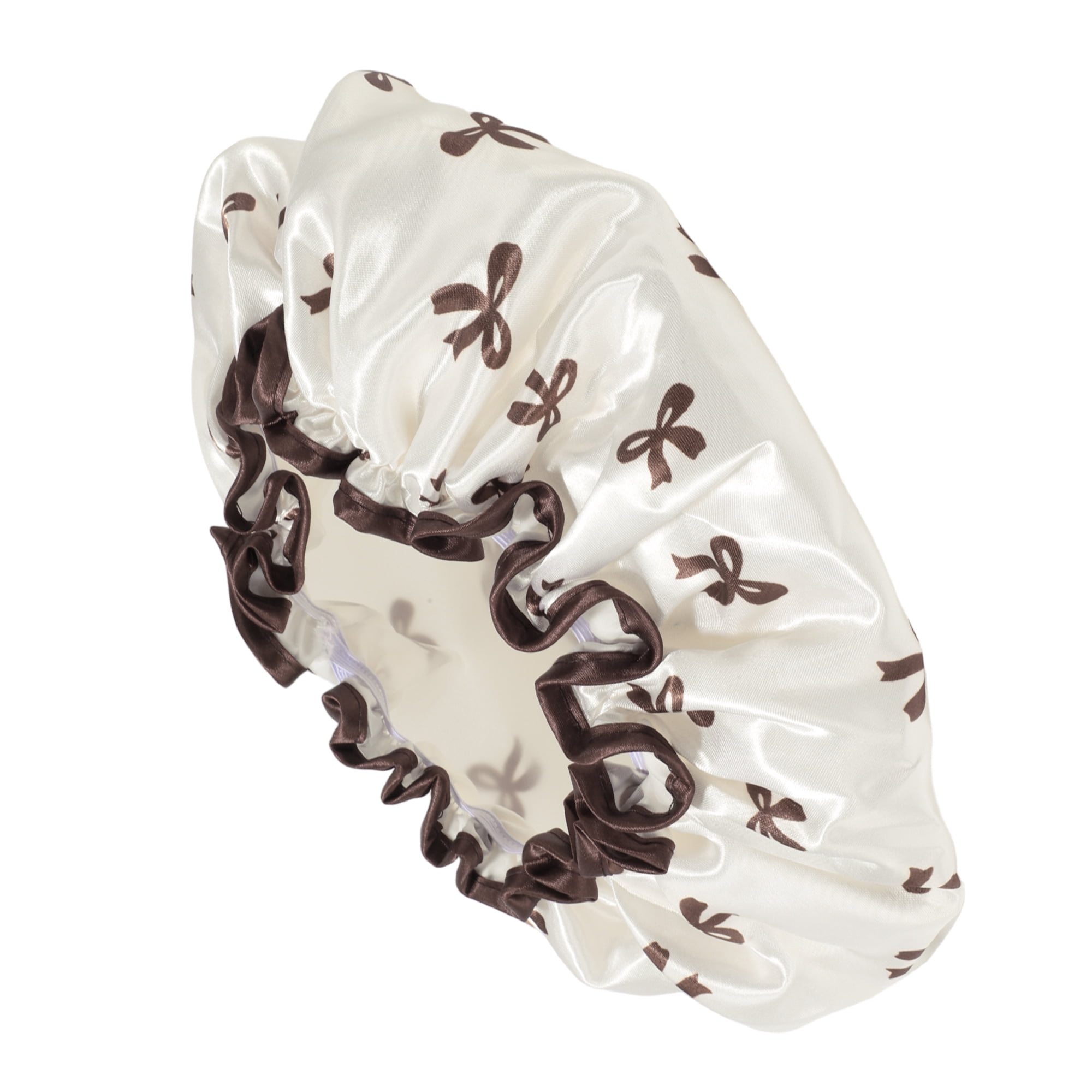 Unique Bargains Women Double Layer Bow Shower Cap 1 Pc White