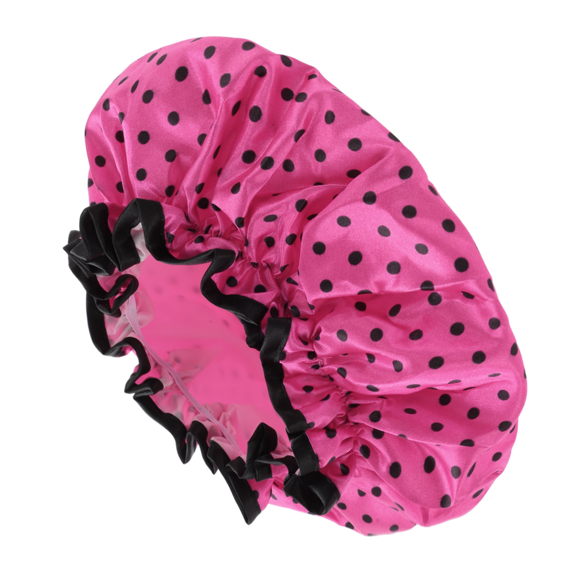Unique Bargains Women Double Layer Dots Shower Cap 1 Pc Rose Red, Black