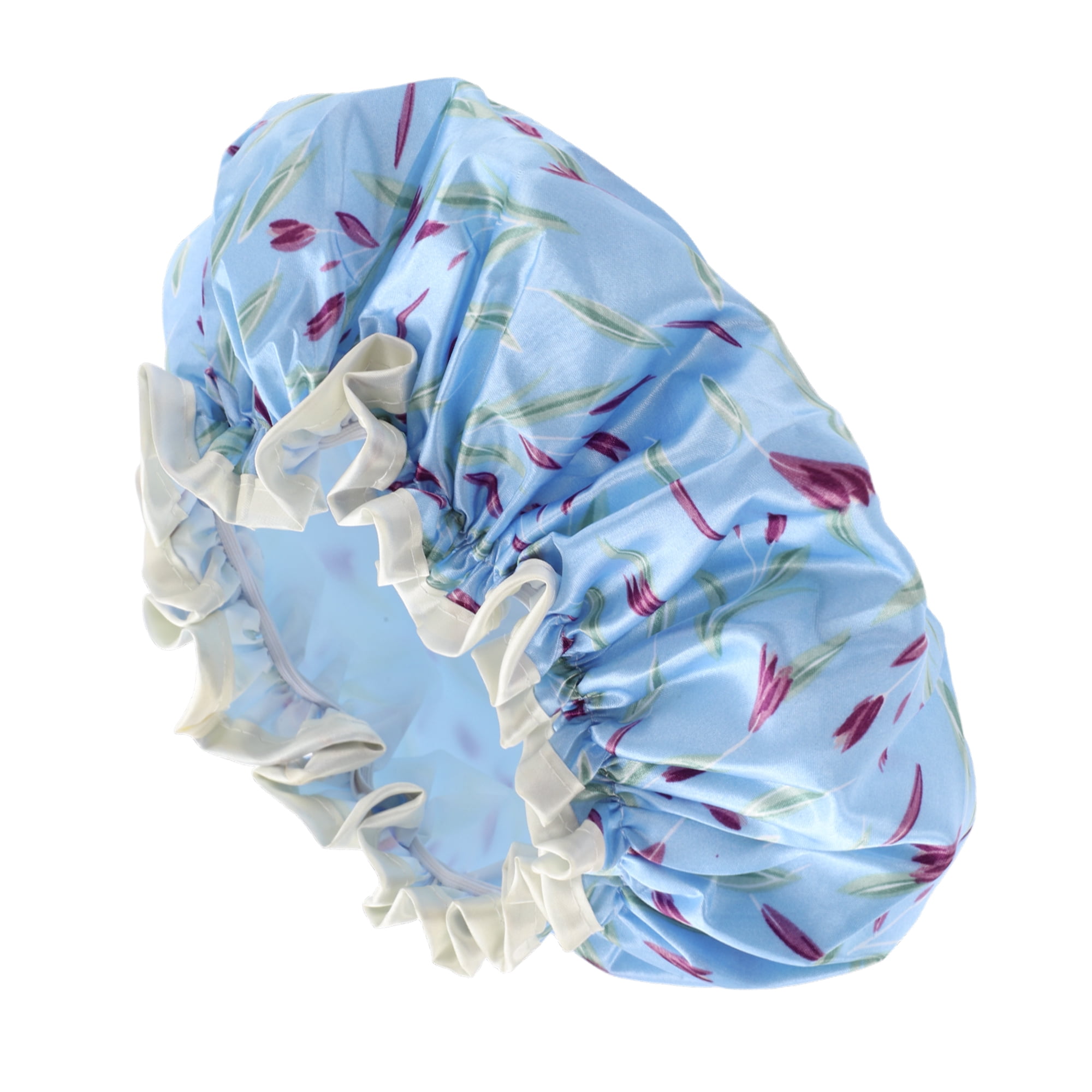 Unique Bargains Women Double Layer Large Dots Shower Cap 1 Pc Blue