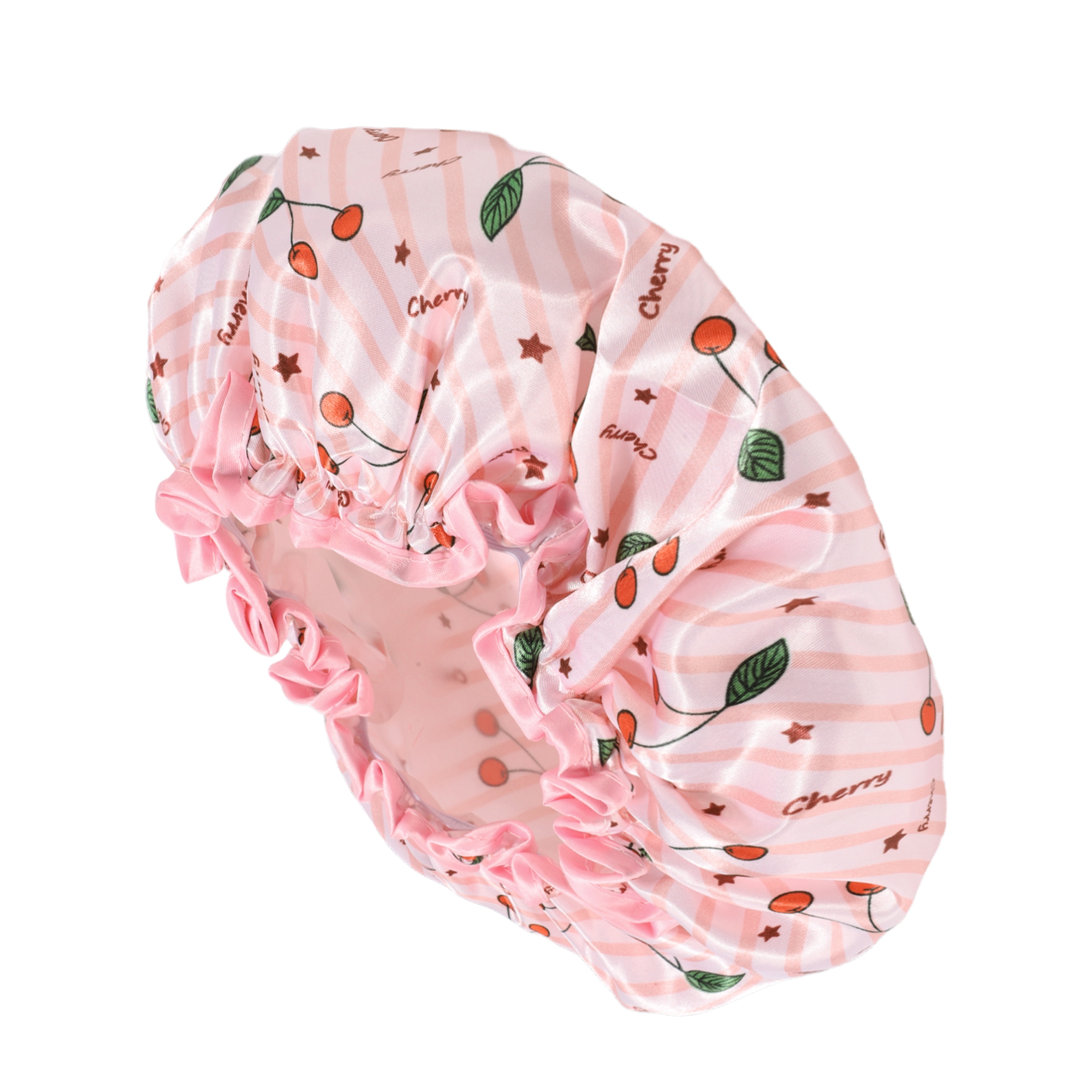 Unique Bargains Women Double Layer Small Cherry Shower Cap for Bathroom Pink