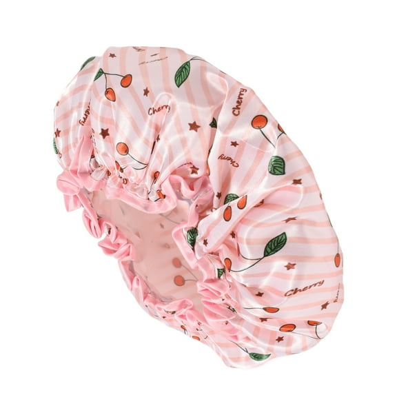 Unique Bargains Women Double Layer Small Cherry Shower Cap for Bathroom Pink