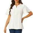 thumbnail image 1 of Unique Bargains Women Dressy Tops V Neck Button Down Shirts Work Short Sleeve T Shirt S White, 1 of 6