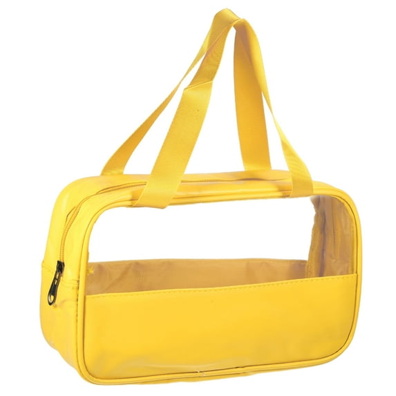 Unique Bargains Women Durable Transparent Patchwork Medium Makeup Bag for Vacation Camping PU Leather Yellow-M