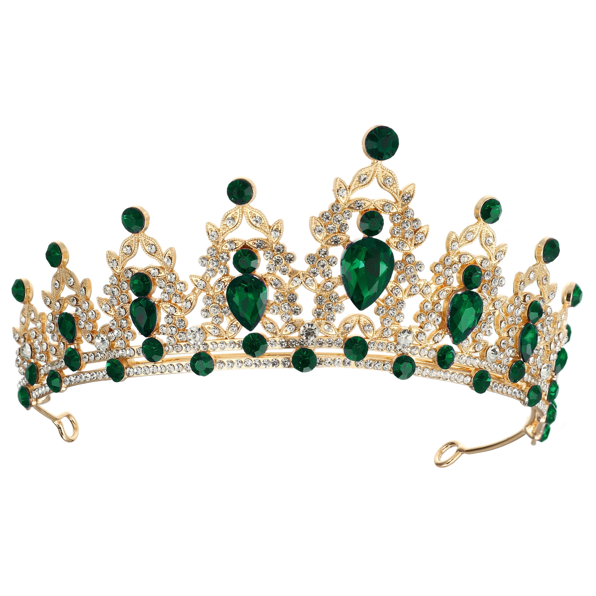 Gold and Emerald Green Crystal Tiara - Women Accessories Amazon.com: JWICOS Baroque Green Tiara Crown for Women  main image 3