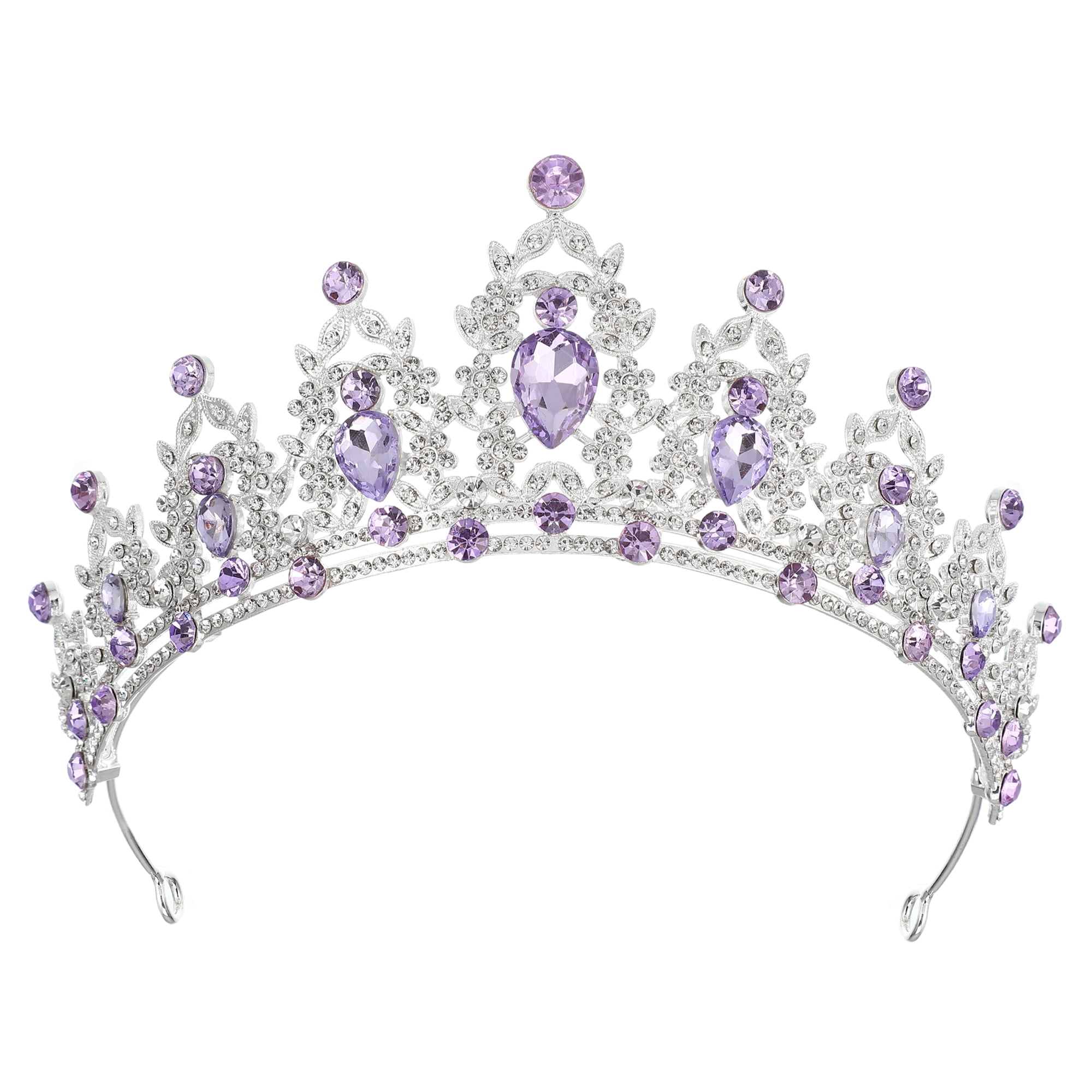 Unique Bargains Women Faux Crystal Queen Crown Tiara Rhinestone Silver Tone Purple