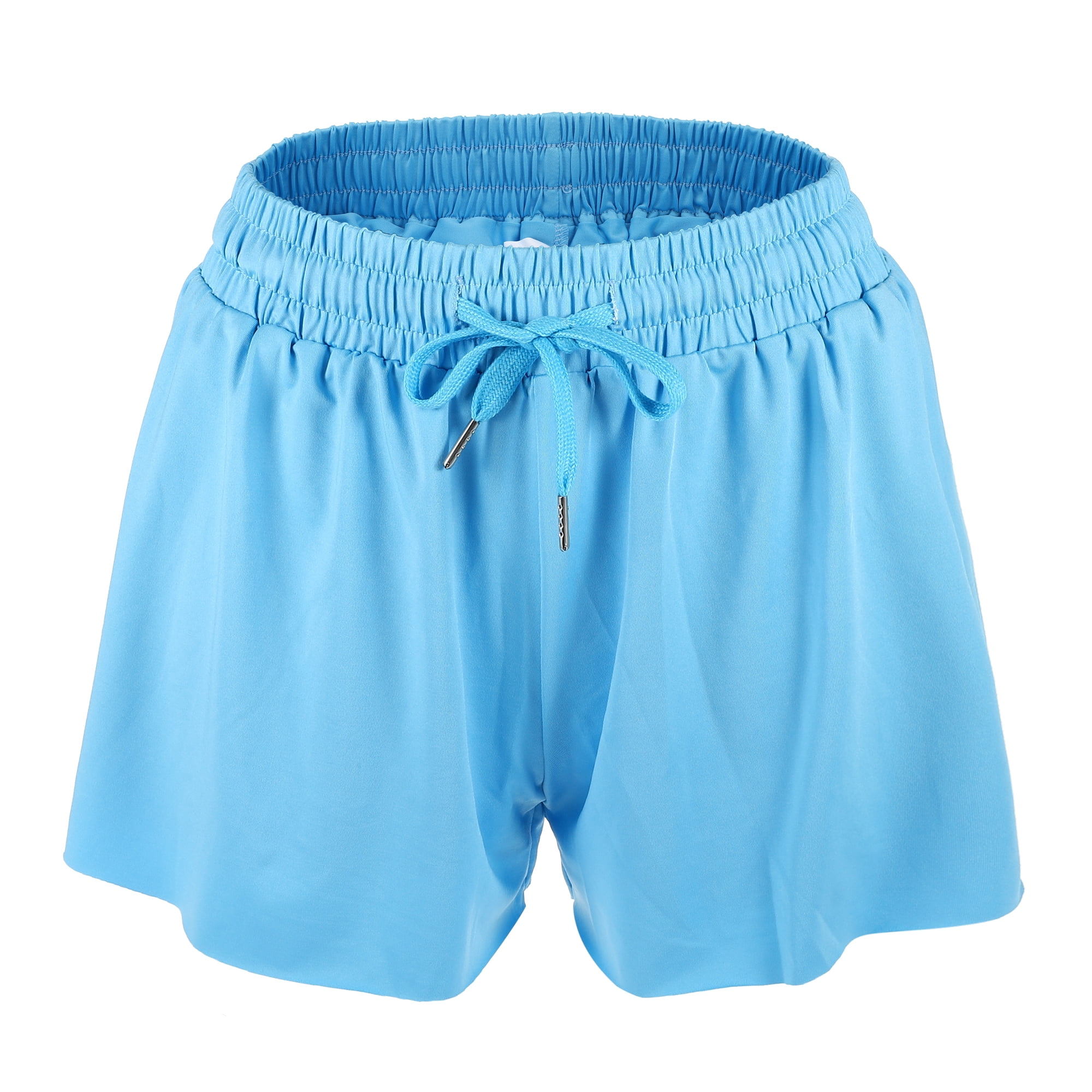 Unique Bargains Women Flowy Running Shorts Casual High Waisted Workout Shorts Blue Size M