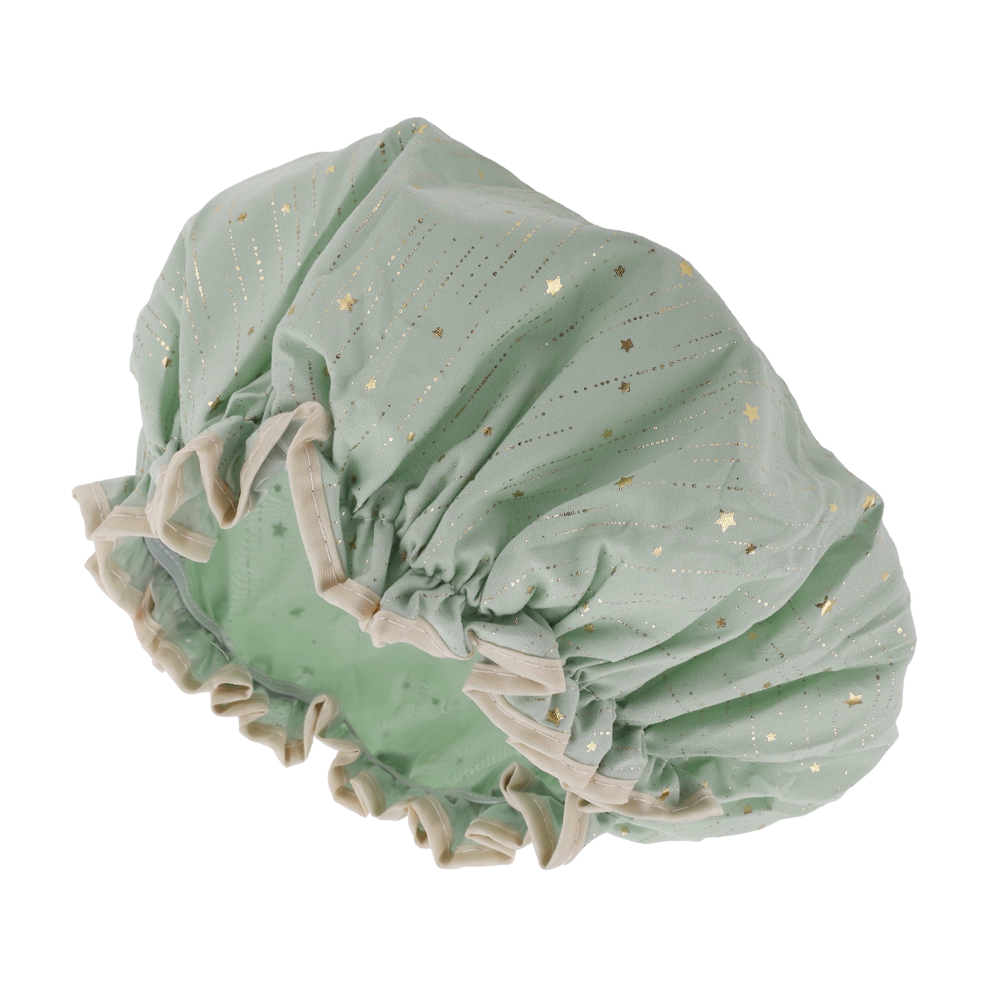 Unique Bargains Women Gold Stars Shower Cap for Bathroom 1 Pc Green