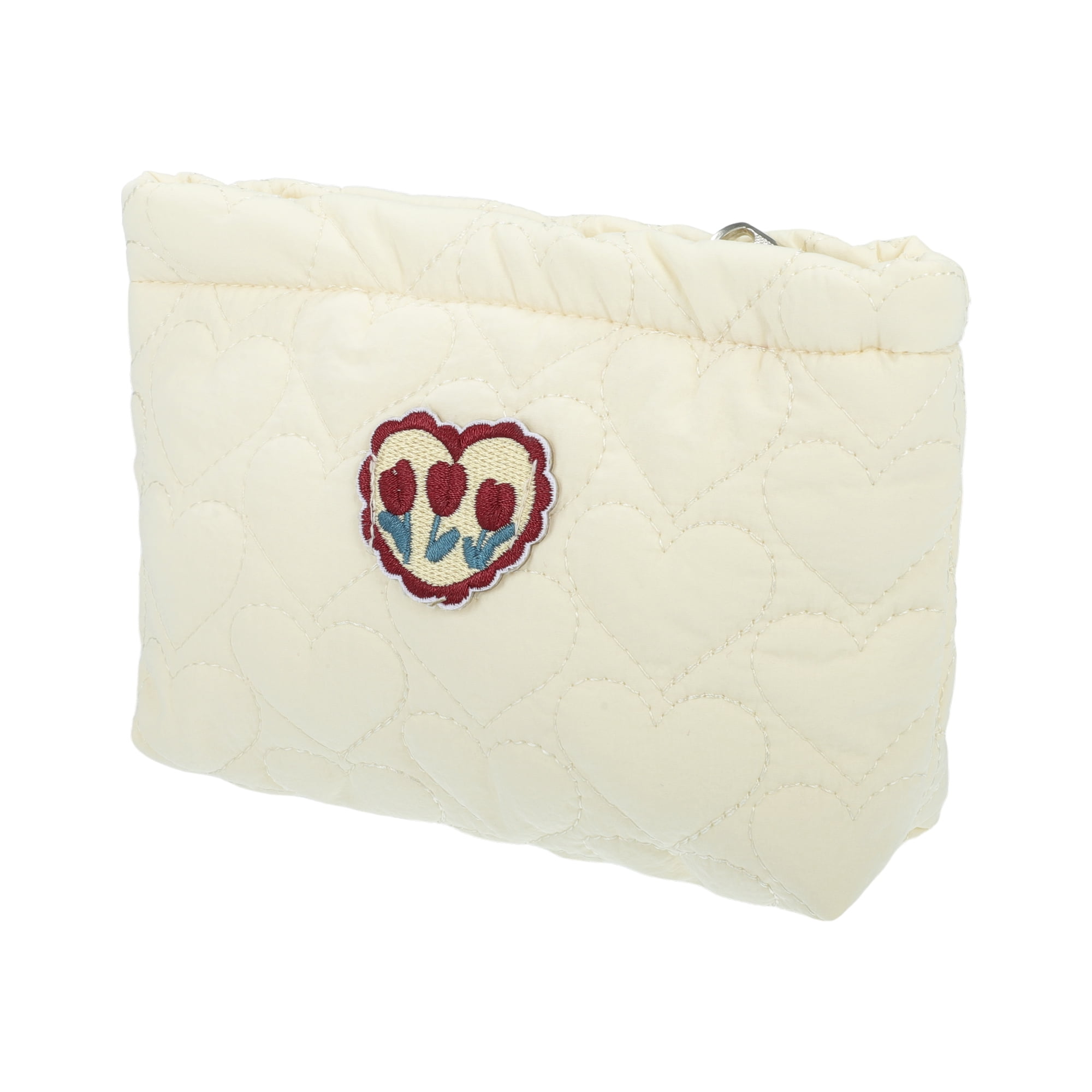 Unique Bargains Women Heart Makeup Bag for Vacation Camping Gym Travel Beige Red