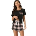 thumbnail image 1 of Unique Bargains Women Plaid Short Sleeve T-Shirt with Shorts Couple Pajama Set S Light Pink, 1 of 6