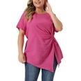 thumbnail image 1 of Unique Bargains Women Plus Size Asymmetrical Hem Round Neck Short Sleeve Twist Knot Top 2X Hot Pink, 1 of 6