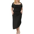 thumbnail image 1 of Unique Bargains Women Plus Size Bodycon Spaghetti Strap Ruched Cami Dresses with Shawl 3X Black, 1 of 6
