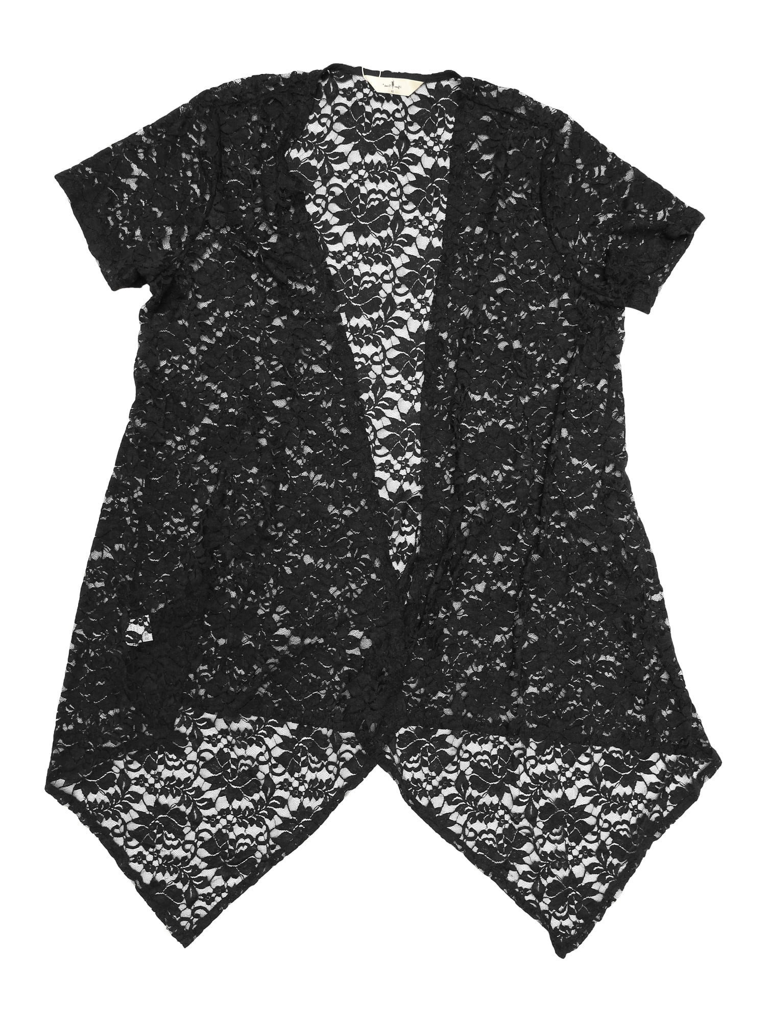 Unique Bargains Women Plus Size Cardigan Lace Crochet Short Sleeves Sheer Cover Up 1X Black