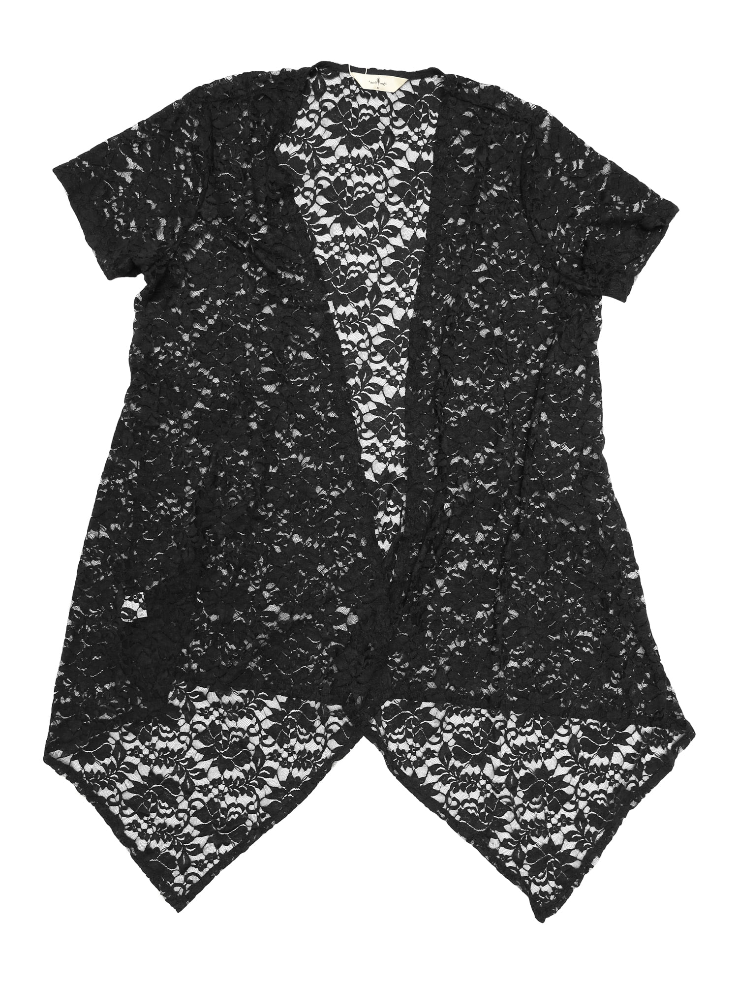 Unique Bargains Women Plus Size Cardigan Lace Crochet Short Sleeves Sheer Cover Up 2X Black