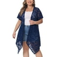 thumbnail image 1 of Unique Bargains Women Plus Size Cardigan Lace Crochet Short Sleeves Sheer Cover Up 2X Royal Blue, 1 of 6