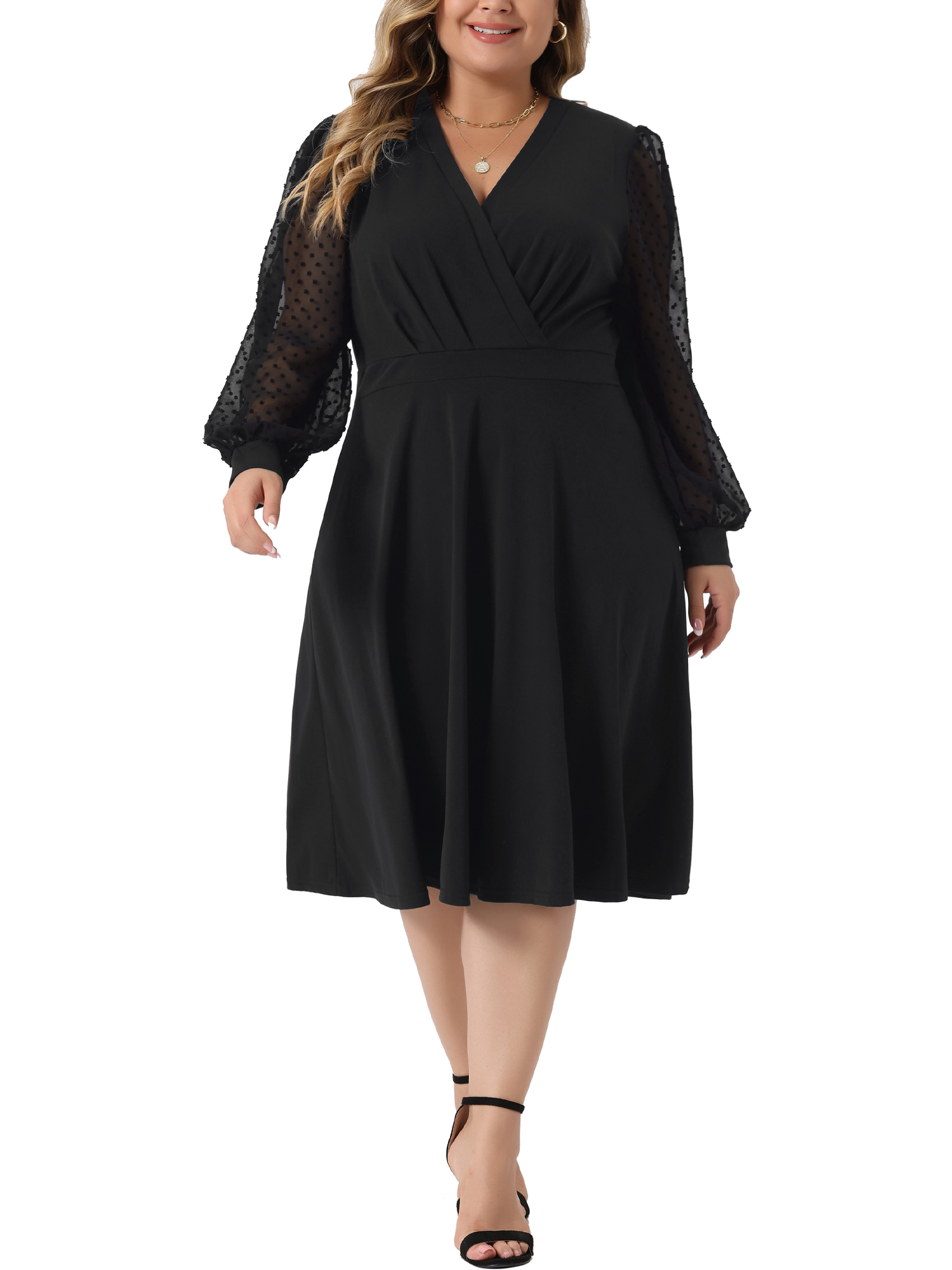 DARING DIVA Plus Size Swiss Dots Wrap V Neck Knee Length Dress 2X Black - Walmart.com DARING DIVA Plus Size Swiss Dots Wrap V Neck Knee Length Dress 2X Black - Walmart.com