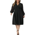 thumbnail image 1 of DARING DIVA Plus Size Swiss Dots Wrap V Neck Knee Length Dress 3X Black, 1 of 6