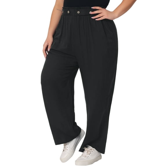 DARING DIVA Women's Plus Palazzo Stretchy High Waisted Wide Leg Pants 1X Black