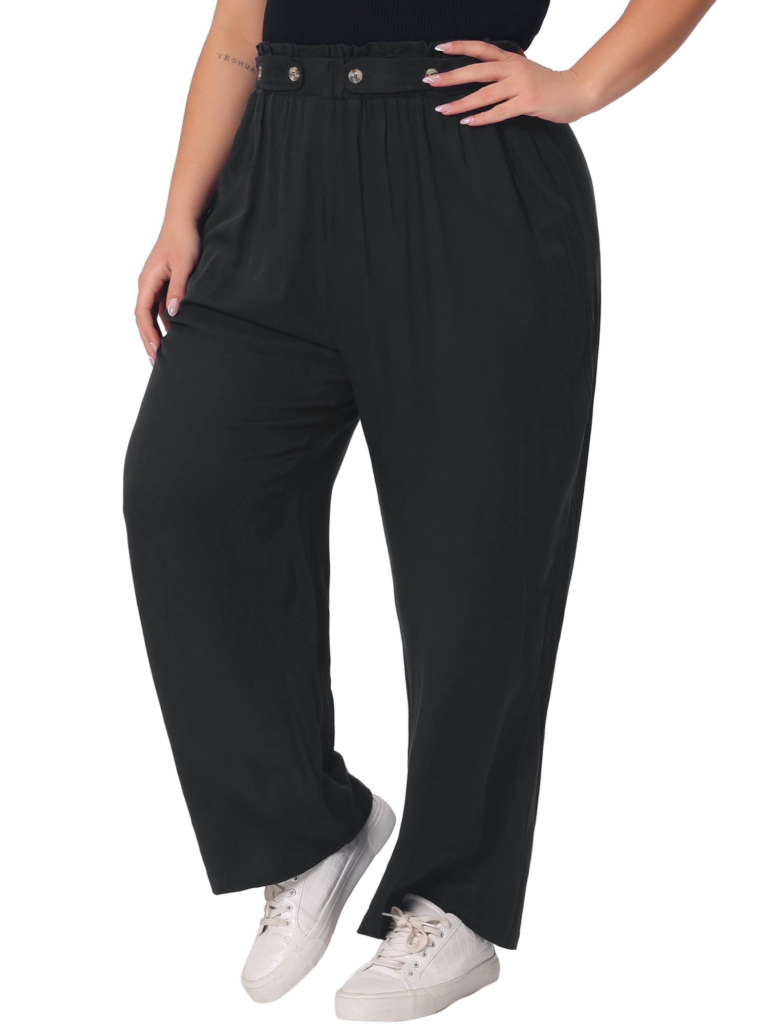 DARING DIVA Women's Plus Palazzo Stretchy High Waisted Wide Leg Pants 2X Black