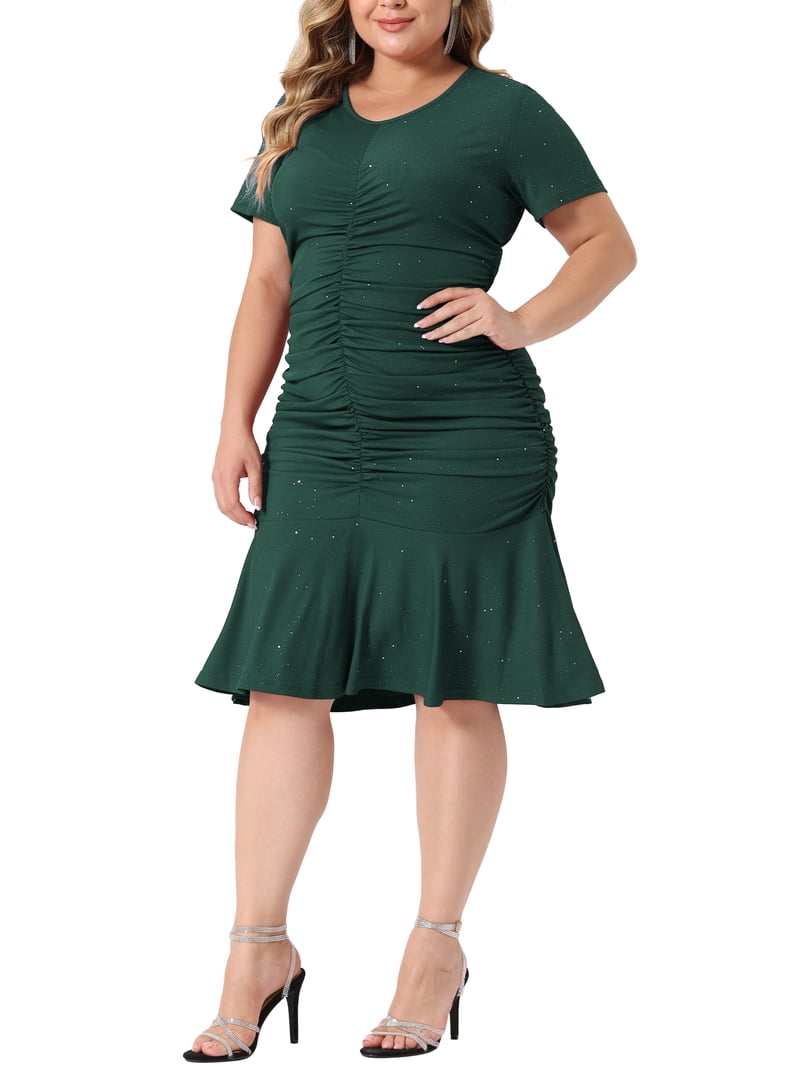 dark green ruched mini dress Zapakasa Women Sparkly Dark Green Tight Short Corset Homecoming Dress Ruched  Sequin Spaghetti Straps Lace Up Back Cocktail Dress main image 1